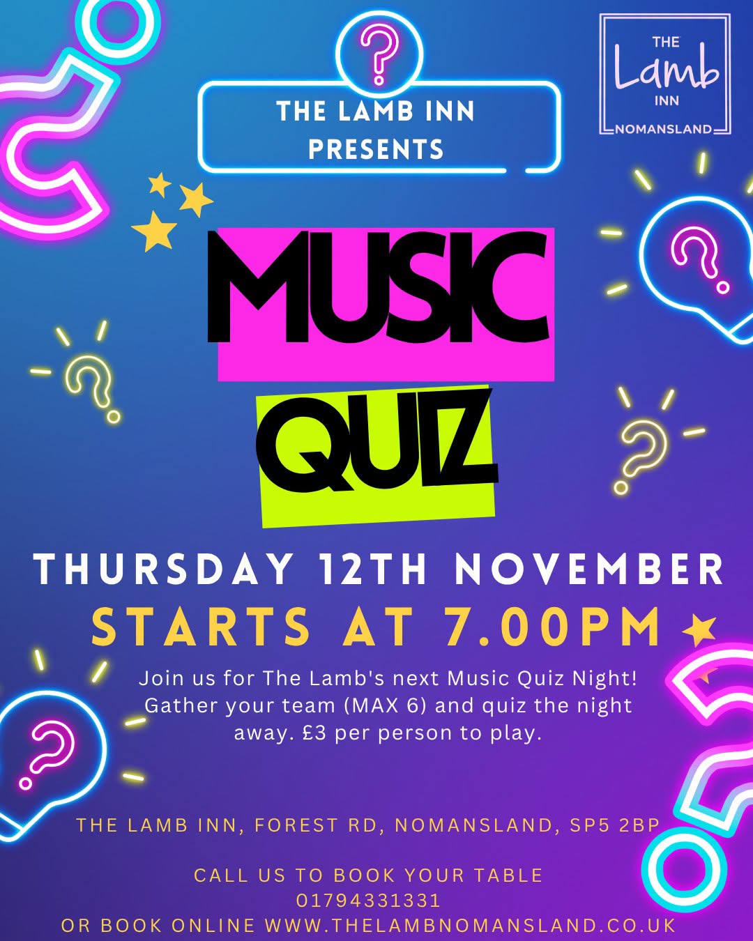 Music Quiz at The Lamb Inn, Nomansland